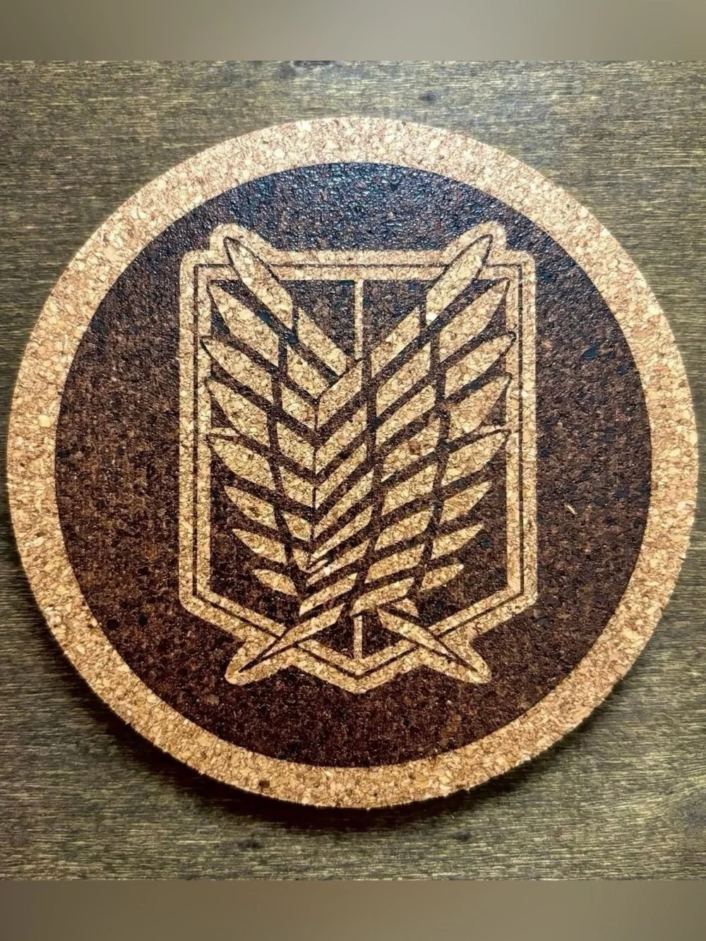 Attack On Titan Survey Corps Logo Laser Engraved Cork Coasters Lot of 4